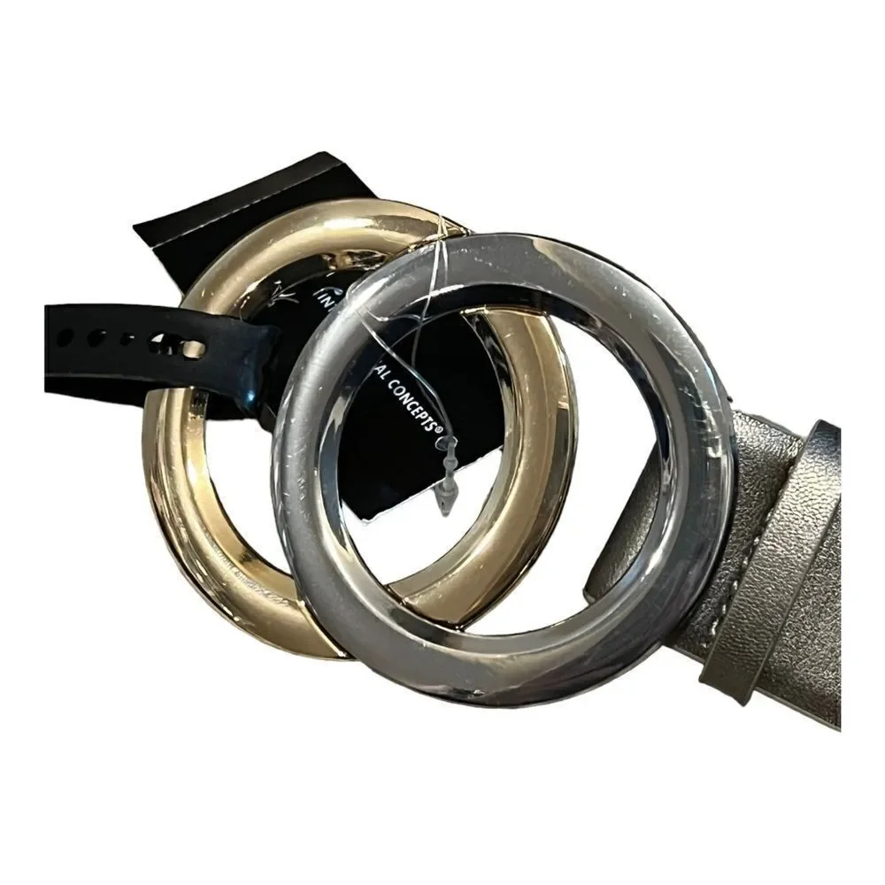Inc International Concepts Womens Two-Tone Double-Circle Buckle Pewter Med NWT